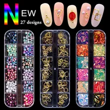 Mixed Colorful Rhinestones For Nails Crystal Stones Gems Manicure Accessories Studs 27 Models Diamonds 3D Nail Art Decorations