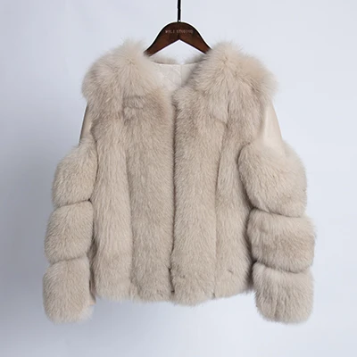 khaki Шуба из натурального Лисьего меха, Женская куртка из натурального меха, тонкое стильное зимнее пальто для женщин, Толстая теплая роскошная женская одежда - Цвет: khaki