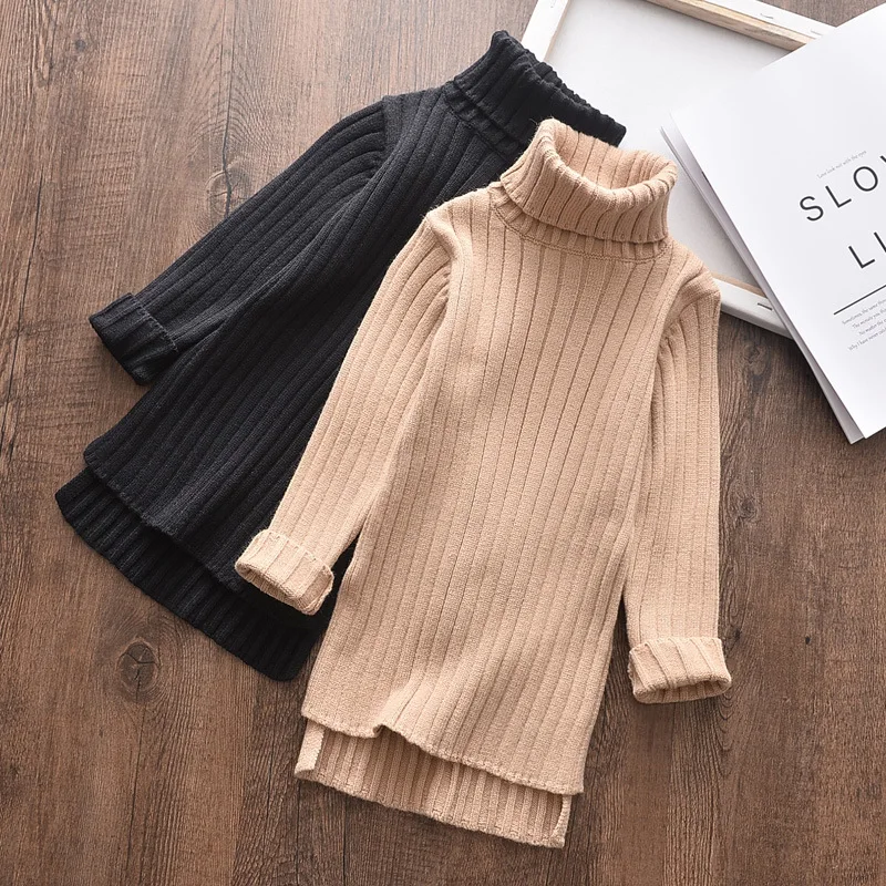 Girl Turtleneck Sweaters Pullover Knitted Long Sleeve Solid Color Kids Winter Tops Clothes