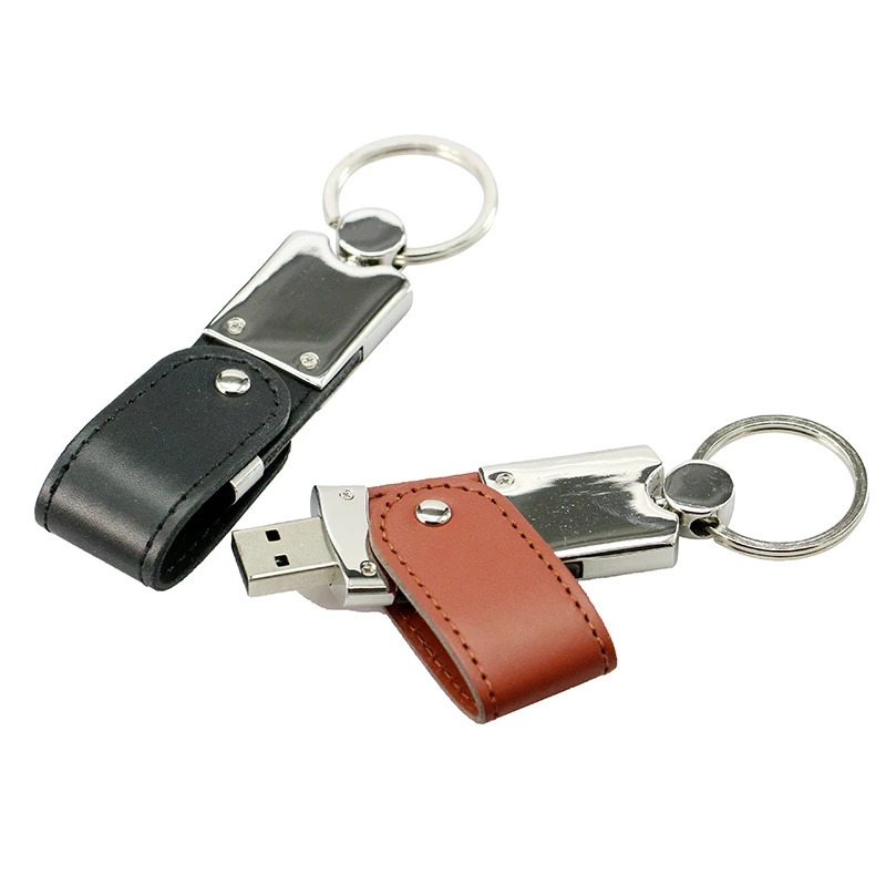 Thumb drive Leather Rotate USB Teacher gift U Disk Pen 32GB 16GB 64GB 4 128 8 gb Pendrive Flash Memory Stick With Key Ring | Компьютеры и