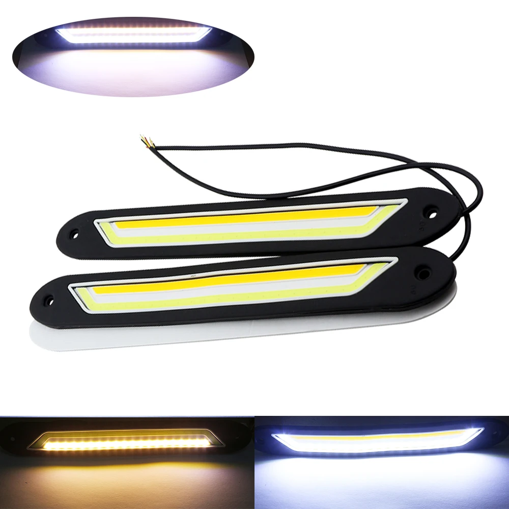 

COB LED Flexible Daytime Running Lights DRL Turn Signal Waterproof White Yellow Dual Color Driving Light Fog Lamp for Car Moto