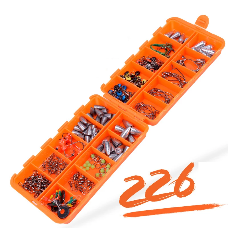 YINGTOUMAN 226Fishing Accessories Kit Fishing Hooks Rolling Swivel Lead Drop Connector Luminous Beads with Tackle Box | Спорт и