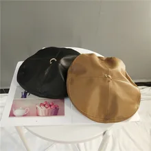 Берет из искусственной кожи, шапка для художника, восьмиугольная шапка для женщин, британская Осенняя Весенняя НОВАЯ шапка, универсальная трендовая женская шапка, берет