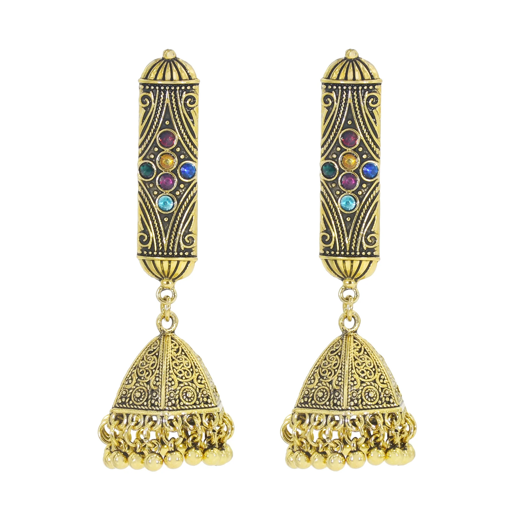 Indian Jhumka Earrings for Women Hippie Vintage Gold Metal Rhinestone  Geometric Drop Earring Bohemian Afghan Gypsy Jewelry Gift|Drop Earrings| -  AliExpress