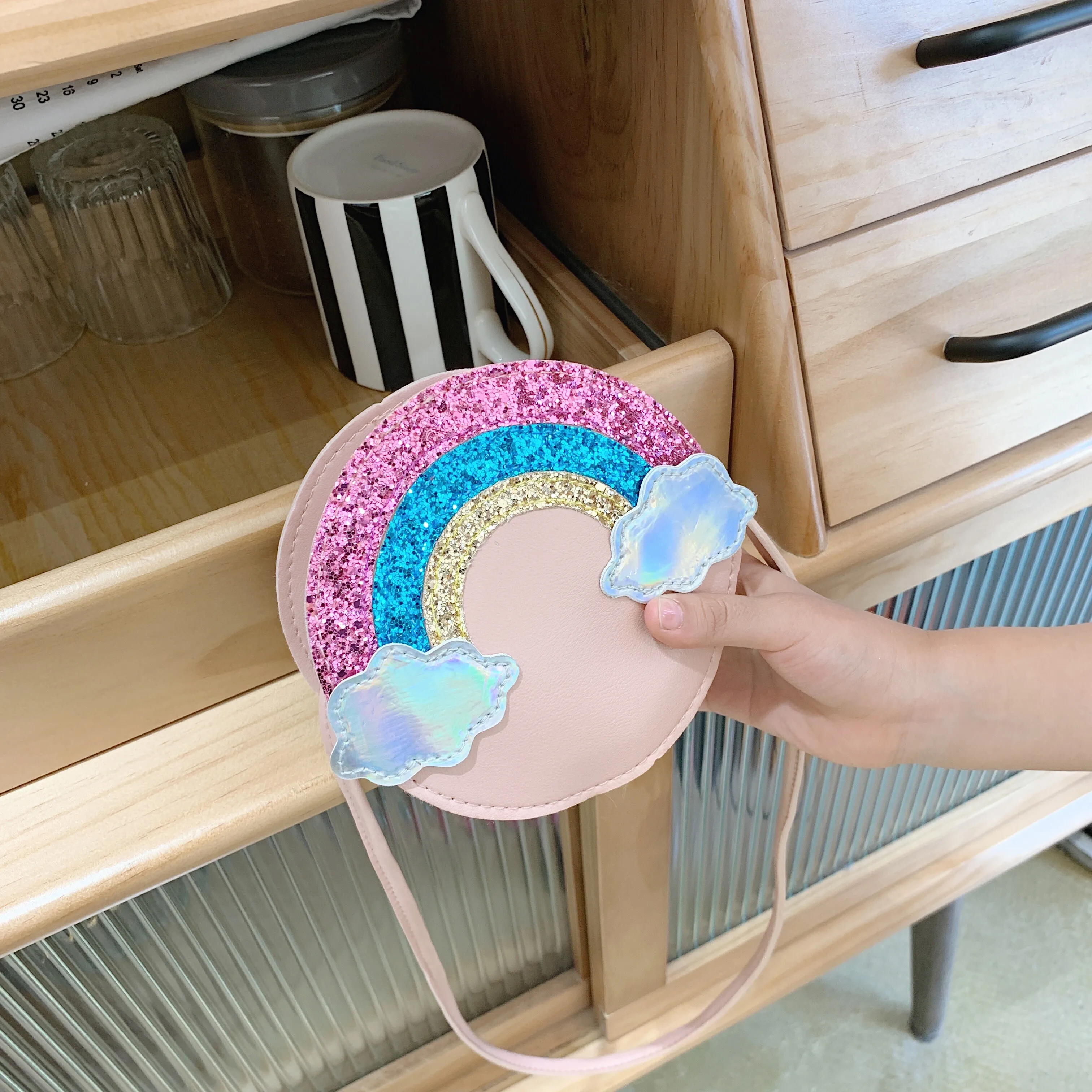 Mini bolsos cruzados para Bebé y Niño, monedero con lentejuelas de arcoíris para niña, Bolso pequeño de hombro, accesorios de princesa