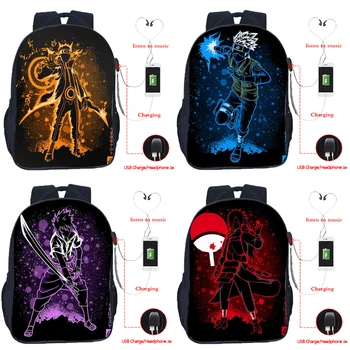 

Fashion Men Women Naruto USB Charge Backpack Boys Girls Kakashi School Bag Student Sasuke Bookbag Teens USB Travel Rucksack Gift