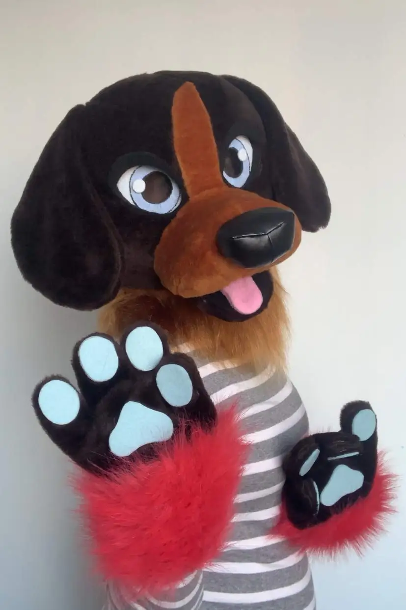 Plush Brown Dog Fursuit Head for Kids 9-15 Mascot Costume Furry Animal Cosplay Accessories Fancy Party Game Clothes Stage Show |
