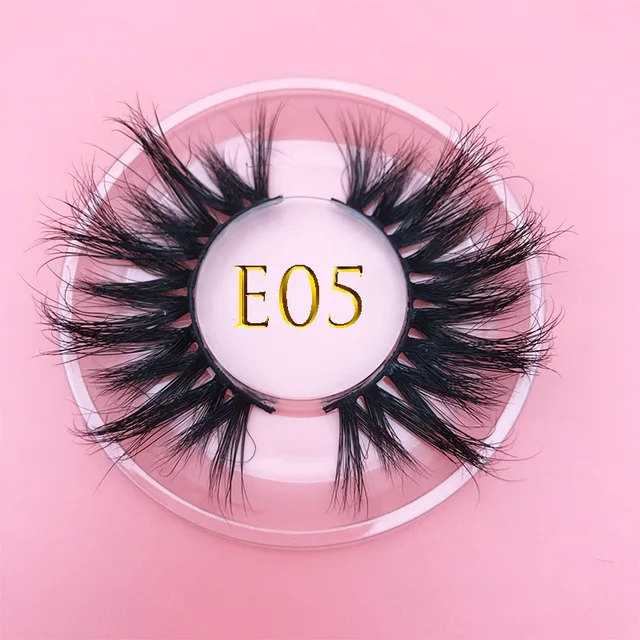 25mm E06 MIKIWI 100% handmade natural  thick  Eye lashes wispy makeup extention tools 3D mink hair volume soft false  eyelashes E05 round case