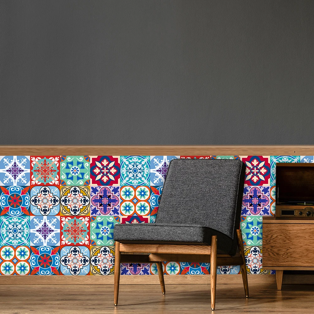 Bohemian Style Matte Tile Wall Sticker Transfers Covers Kitchen