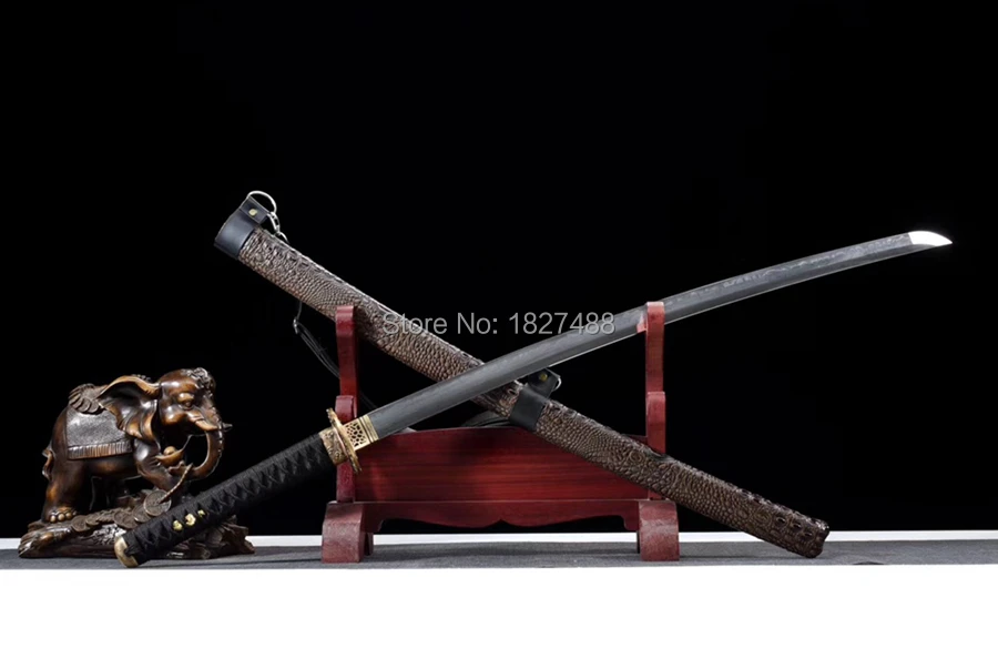 Leather Saya Japanese Samurai Sword Katana Full Tang T10 Steel Clay Tempered Blade Very Sharp Handmade Battle Knife Saber