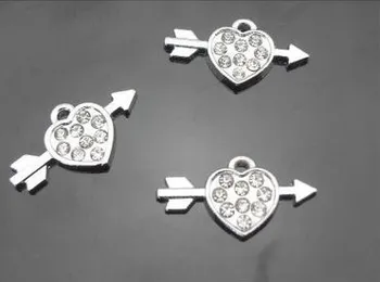 

10pcs Rhinestone Arrow Heart Hang Pendant, Hang Charm Fit Necklaces Chain DIY accessory zinc alloy