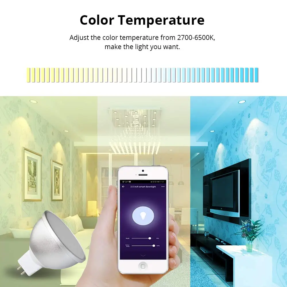 GU10 умный светодиодный светильник, умный светодиодный WiFi лампа накаливания с регулируемой яркостью, точечный светильник, Дневной светильник, лампа RGBCW, совместимая с Alexa/Google home/IFTTT