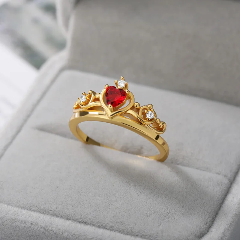 Fantasy Princess Ring Collection Set Crown Ring Pink Red Green White Zircon Adjustable Engagement Jewelry Bridesmaid Accessories ring set