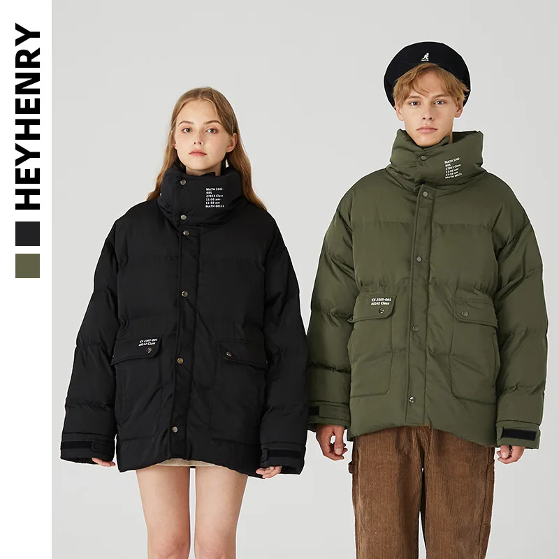 Heyhenry, рабочая одежда, толстая,, зимнее, свободное, со стоячим воротником, хлопковое пальто, мужские пары, популярный бренд, Гонконгский стиль, хлопковое пальто