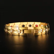 Розовое золото цвет из нержавеющей стали мужской браслет здоровья модные ювелирные изделия Золото Серебро Магнитный мужской браслет с кристаллами циркония браслеты