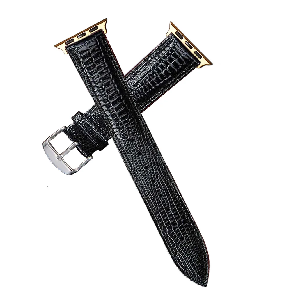 

Lizard Texture Leather Watch Strap for iWatch Series 6 5 4 2 3 1 SE Apple Watch Brown Black Replacement Sweat Proof Watchband