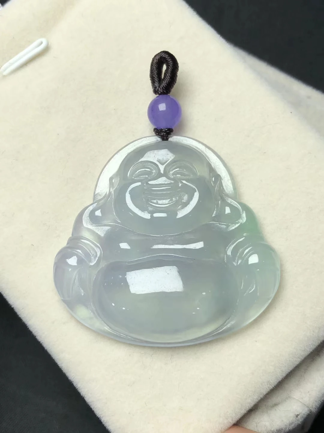 

Only One ! Natural Emerald Laughing Buddha Pendant Necklace Sweater Chain Jewelry Gift Wholesale