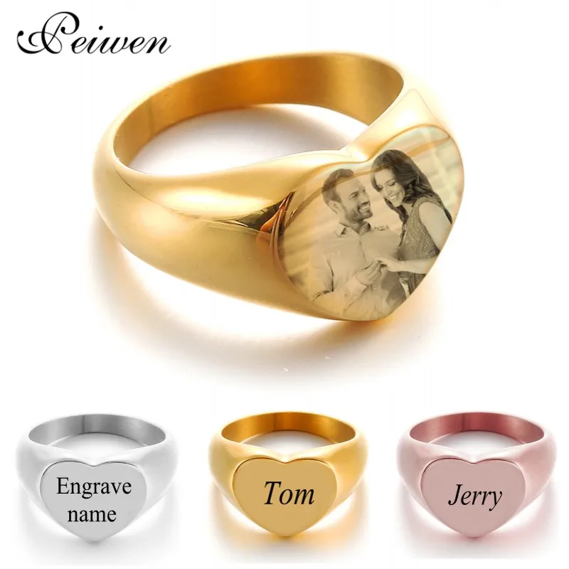 Anillo personalizado anillo grabado Personalización de foto nombre anillos de acero inoxidable anillo con placa para el nombre para los hombres las mujeres boda anillos de joyería