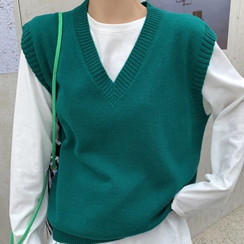 

WICCON 2020 New Autumn Winter Women Sweaters V-Neck Pullover Sleeveless Solid Knitted Oversize Elegant Wild Vest