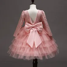 Кружевное детское платье с длинными рукавами для девочек вечерние платья-пачки с цветочным принтом и бантом на спине платья принцессы для девочек, Vestido