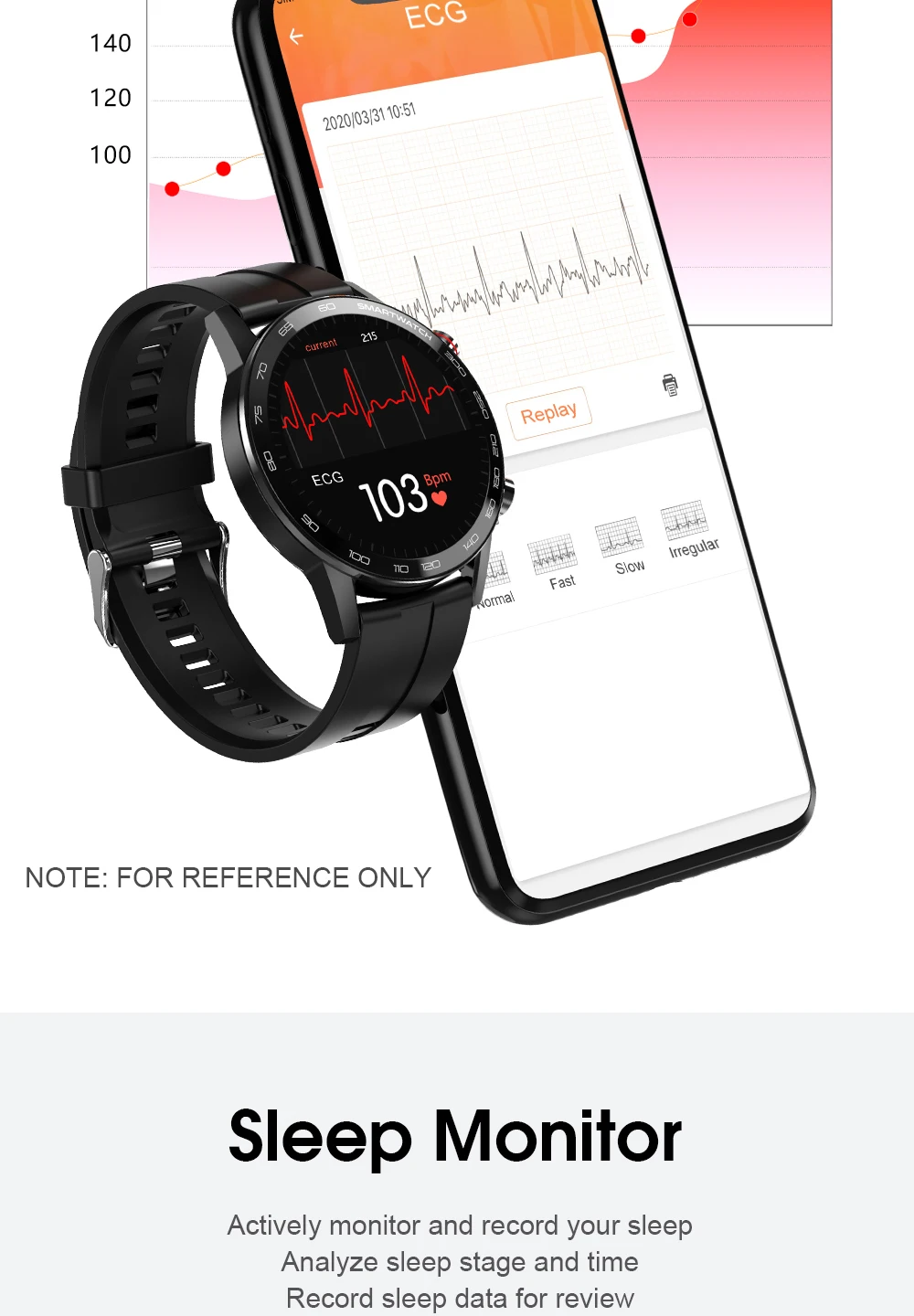 hd tela de toque completa smartwatch ecg