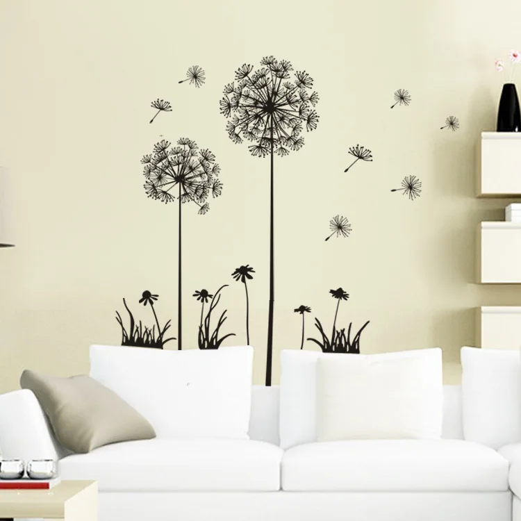 

Flying Dandelion Wall Sticker Art Decals Girls Bedroom Background Mural Black Vivid Removable Vinyl Home for Wall PVC Sticker