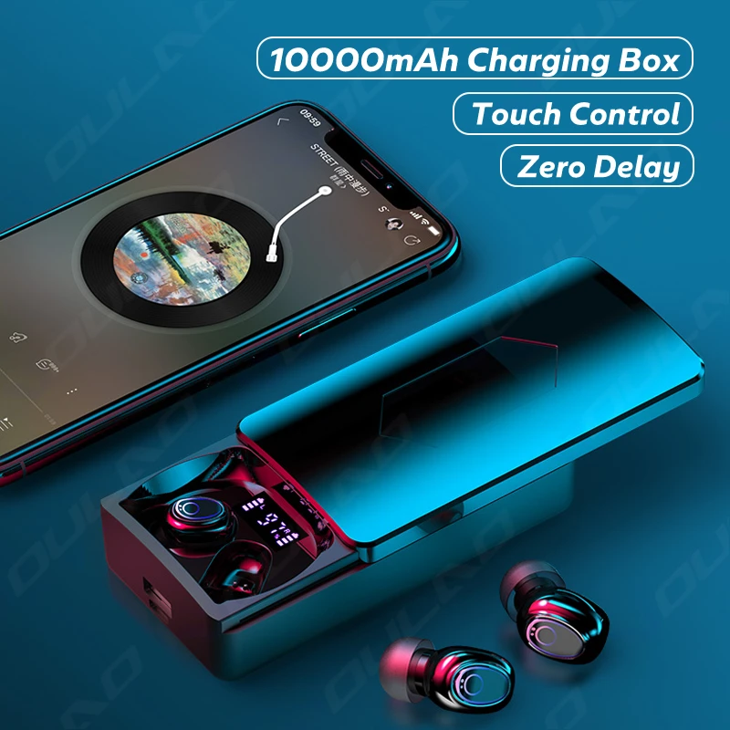 Kablosuz kulaklıklar mikrofon ile Bluetooth kulaklık 10000mAh şarj kutusu HiFi ses kulaklık su geçirmez kulaklık dokunmatik kontrol