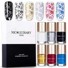 NICOLE дневник стемпинг ногтей покрытие набор черный золотой серебряный белый дизайн ногтей печать лак для пластины шаблон основной цвет лак