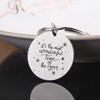 

FLYANGEL Christmas Keychain Jewelry Engraved Keyring It's The Most Wonderful Time Of The Year Snowflake Celebrate Christmas Gift
