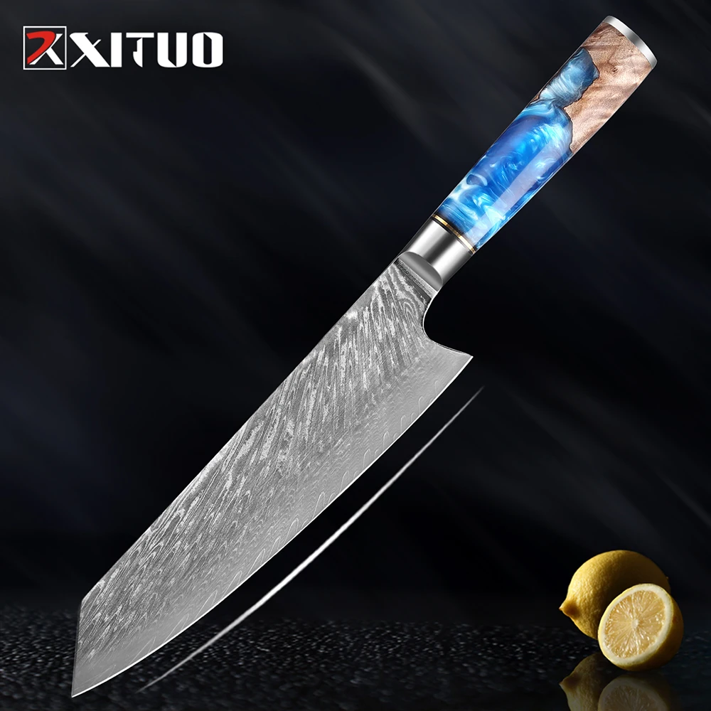 

XITUO Japanese Chef Kiritsuke Knife 67 Layers Damascus Steel 8 Inch VG10 Kitchen Knives Cleaver Gyuto Knife Resin Wood Handle