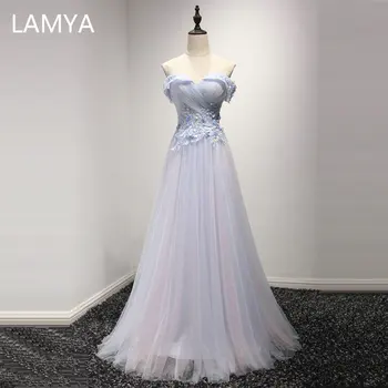 

LAMYA Elegant Boat Neck Beading with Appliques Evening Dresses Long Banquet Vestido Party Prom Dress De Festa Customized Tulle