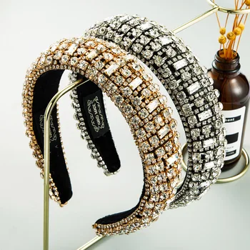 

European Baroque fashion rhinestones hair accessories for women full of crystals headbands golden silver sparkle head hoop gifts