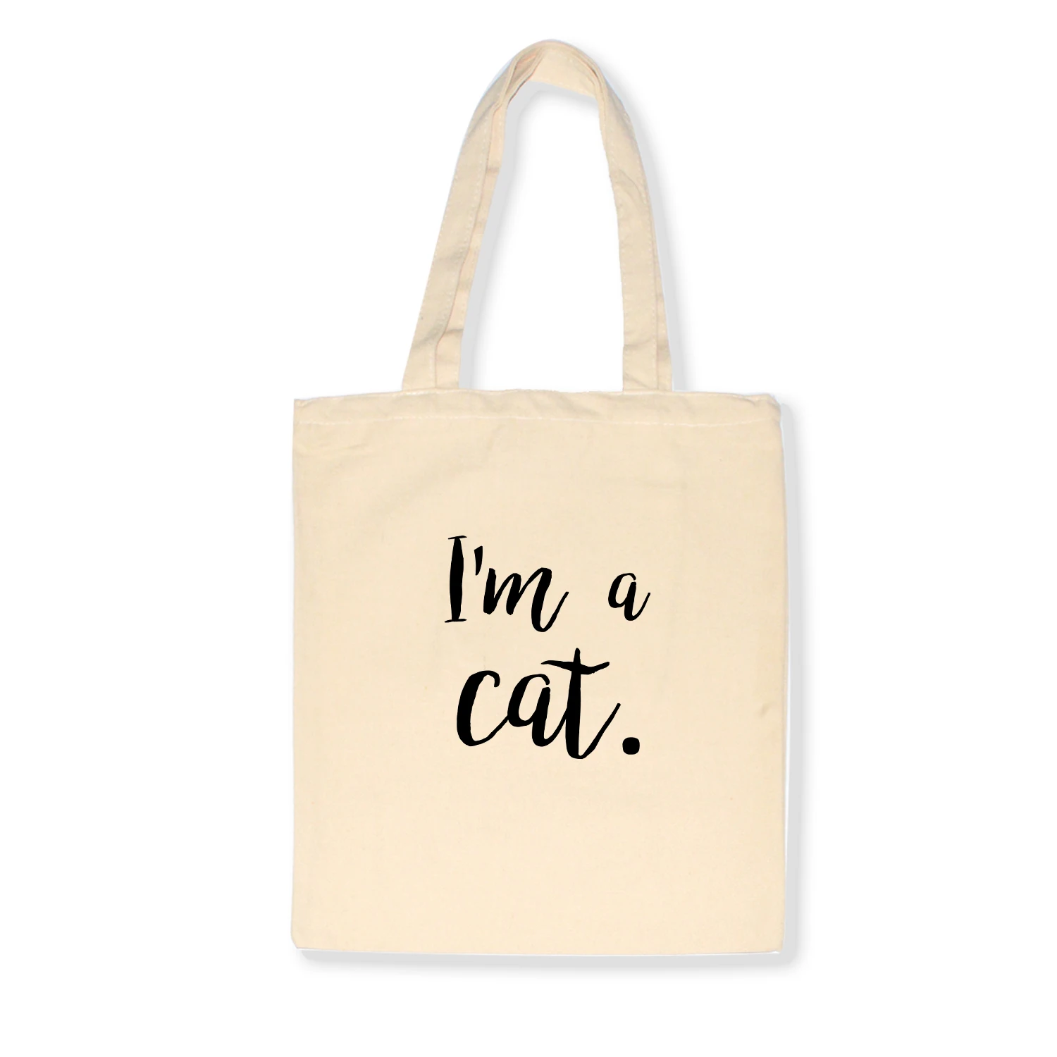 Парусиновые сумки на плечо с надписью «I'm A Cat» и изображением кота, хозяйственная сумка, эко-сумка для покупок, модная повседневная Складная Большая Сумка - Цвет: A176BEIGE