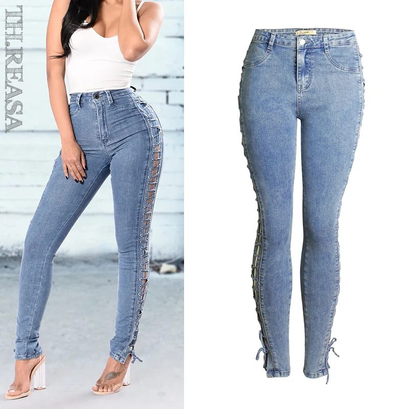 Best Selling Trousers Cross Foot Straps Slim Slim Jeans Sexy Slim Tether Jeans Tide Burst