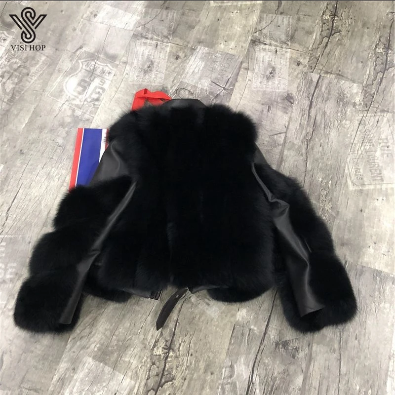 VS4004 new arrival jacket genuine leather sheepskin women winter coat warm thick luxury real fox fur jacket long green puffer coat