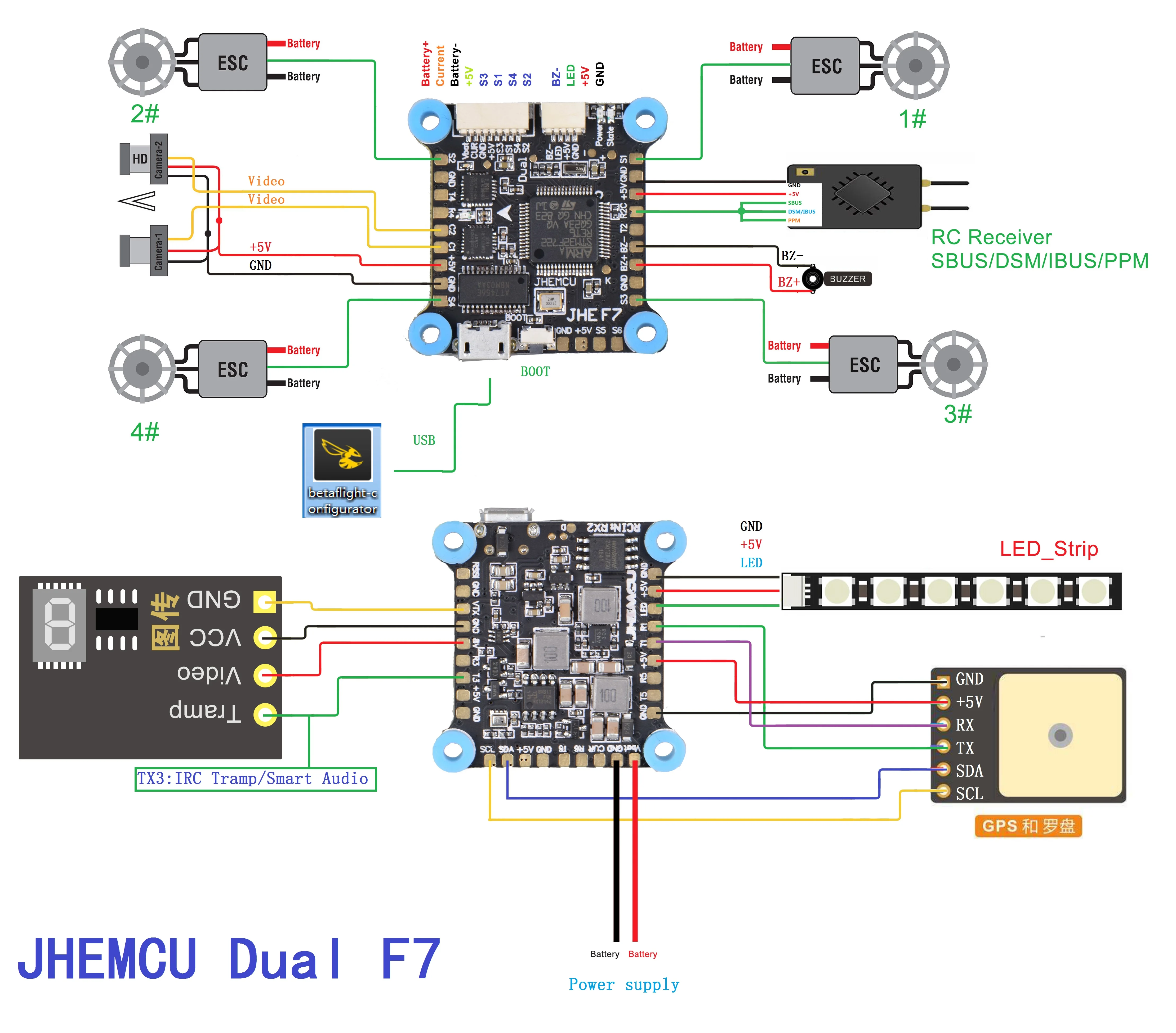 JHEMCU F7 полета Управление OSD BEC 5V 8V Управление двойной CameraFlight Управление Acro/Deluxe