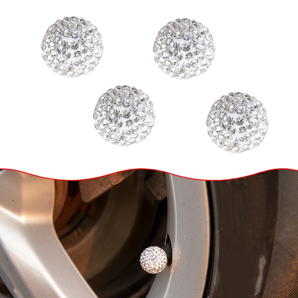 

4Pcs White Shining Diamond Covers Car SUV Truck Tire/Wheel Stem Valve Caps Decoration Protection Accessories