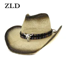 ZLD летние мужские аэрозольная краска джинсовая женская обувь с плоской подошвой, уличные пляжные шляпы солнцезащитный козырек полые ковбойская шляпа Западной широкий щипцы Кепка в стиле унисекс