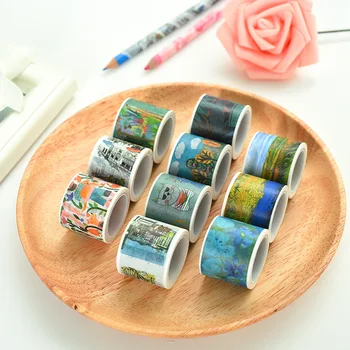 

Decorative Ricefield jungle building cat ink painting Fall Washi Tape Set Scrapbooking Stickers Masking Tape Kawaii Papeleria