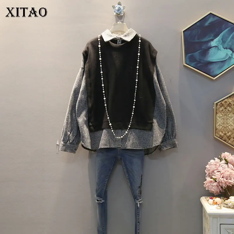 XITAO, полосатая женская блузка, модная, имитация, два предмета, вязаный пуловер, длинный рукав, миноритарный, маленький, свежий,, Весенняя рубашка DMY2497