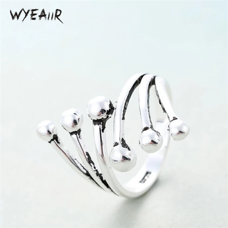 WYEAIIR Retro Personality Geometry Creative Original Fashion 925 Sterling Silver Female Resizable Opening Rings | Украшения и