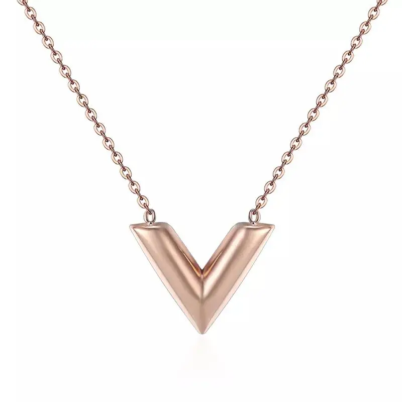 Top Quality Luxury Jewelry Classic Design Famous Brand V Letter Pendant Necklace For Woman Titanium Steel Woman Necklace Gift