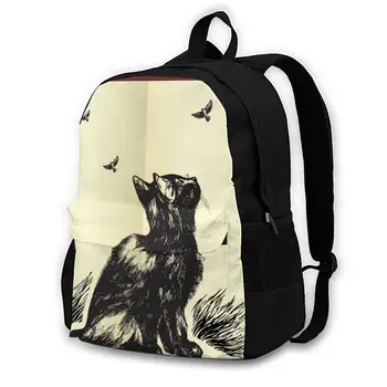 

School Backpack for TeenagesBackpack Leisure Rucksacks TravelHand Drawn Cat Looking Up At Flying Birds In The Sky daypa