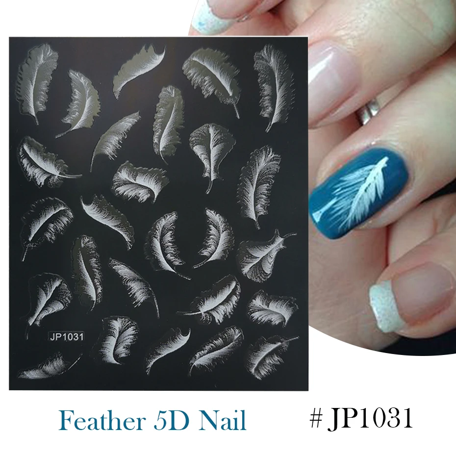 5D Nail Sticker Rose Feather Engraved Embosse Design Transfer Decals Slider Wraps DIY Nail Art Decoration GLJP1019-JP1036 nail stickers nail art decoration nail decals