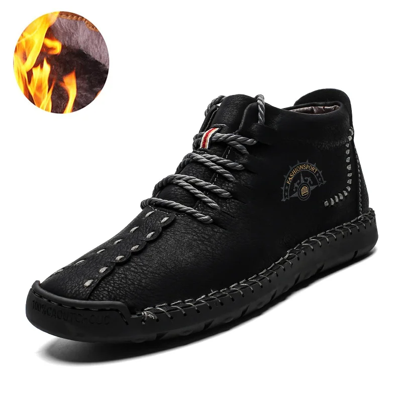 Модные мужские ботинки; высококачественные зимние ботильоны из спилка; теплая зимняя обувь на меху с плюшевой подкладкой; большие размеры 38-48; Zapatos - Цвет: black fur