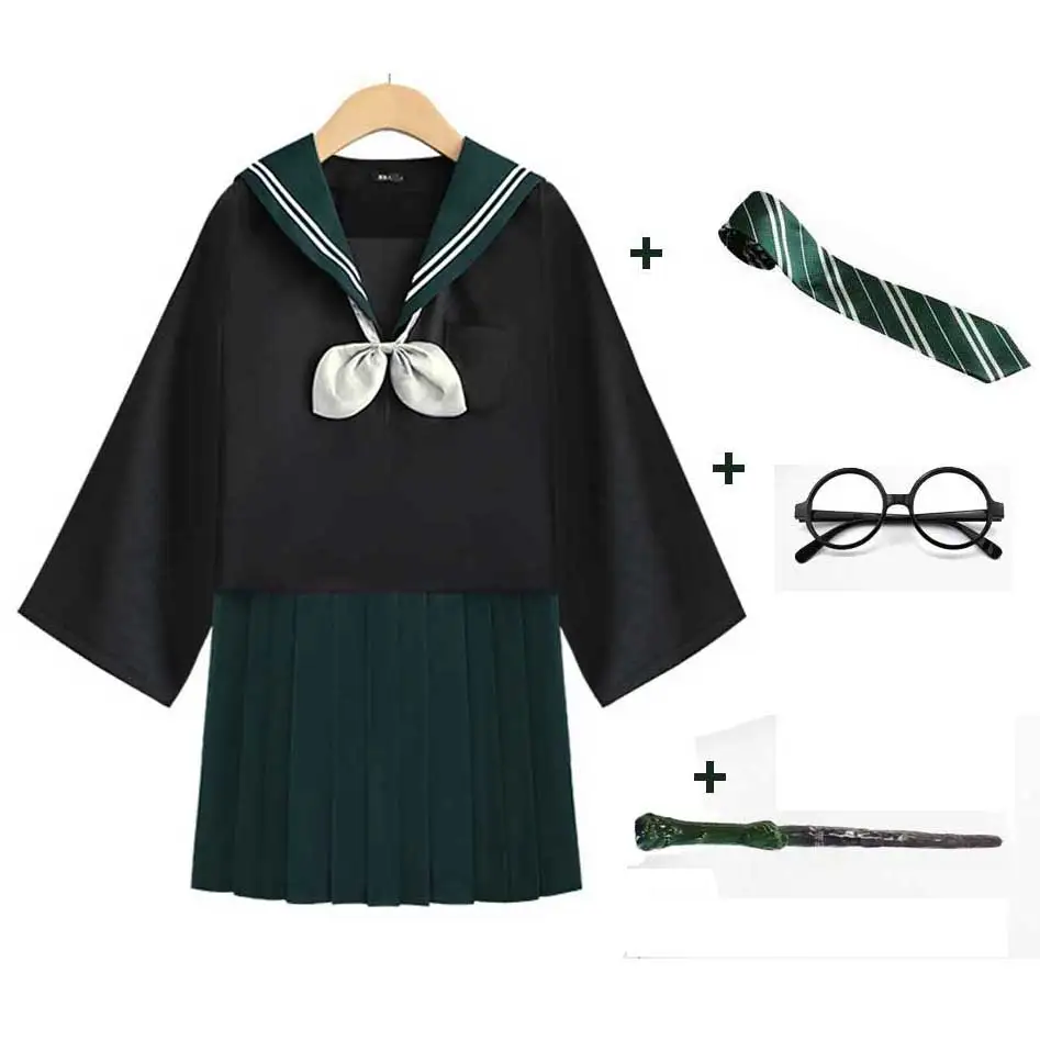Студенческая школа униот Гриффиндор костюмы робы юбка рубашка галстук очки набор Карен студента Хогвартс школьная форма - Цвет: Set B 2