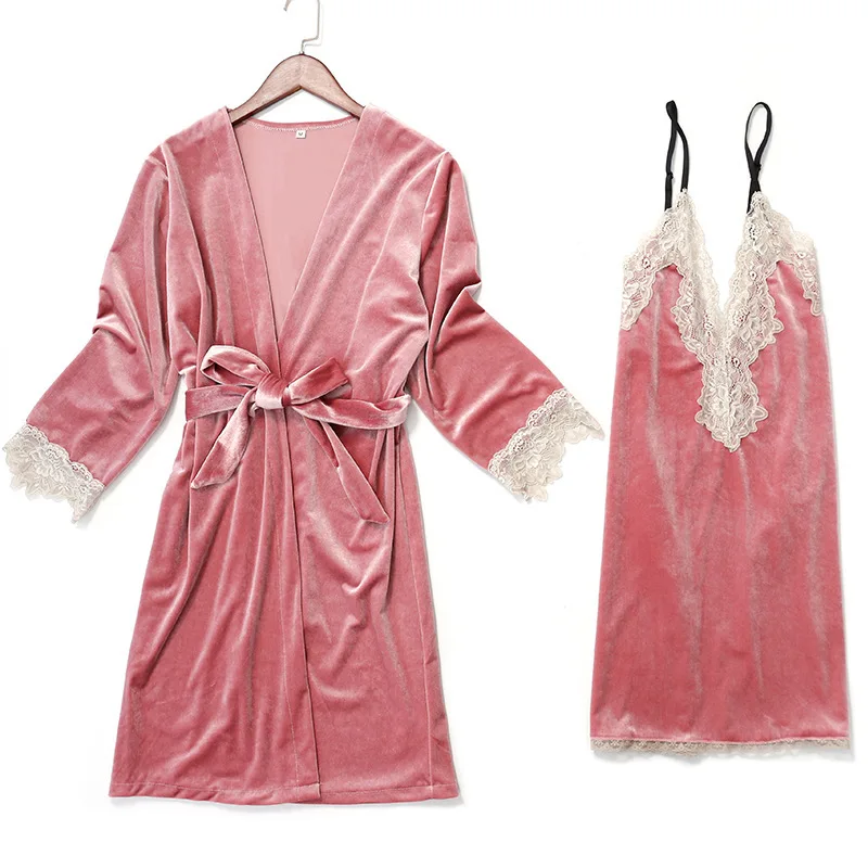 Сексуальные женские велюровые пижамы, наборы, топ на бретелях, кимоно, 2 шт., пижамы, зимняя Домашняя одежда, ночная рубашка, костюм, халат