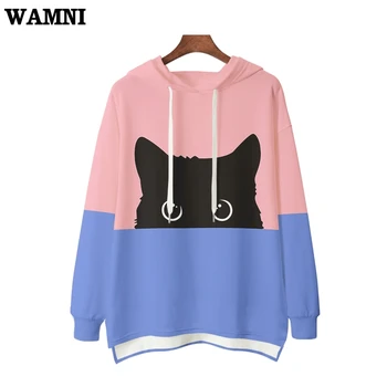 

3D WAMNI Black Cat Hoodies Women cat clothes hoodie sweatshirt Women's Fashion High Quality Winter cat woman hoodies for girls