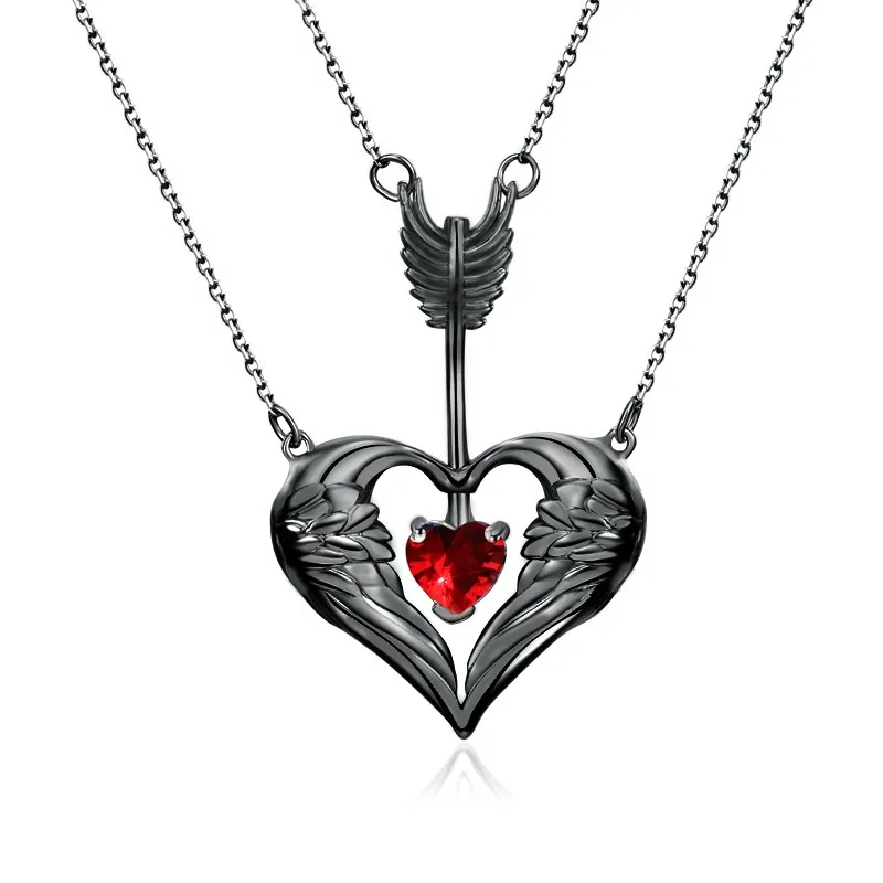 

Itenice Vintage Arrow Love Heart Necklaces For Women Bronze Luxury Crystal Choker Chain Layered Angel Wing Pendant Necklace