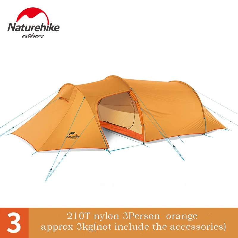 Naturehike Opalus Открытый Сверхлегкий тоннель с силиконовым покрытием палатка 2 3 4 человек 20D 210T ткань палатки с ковриком зеленый оранжевый - Цвет: 210T orange 3person